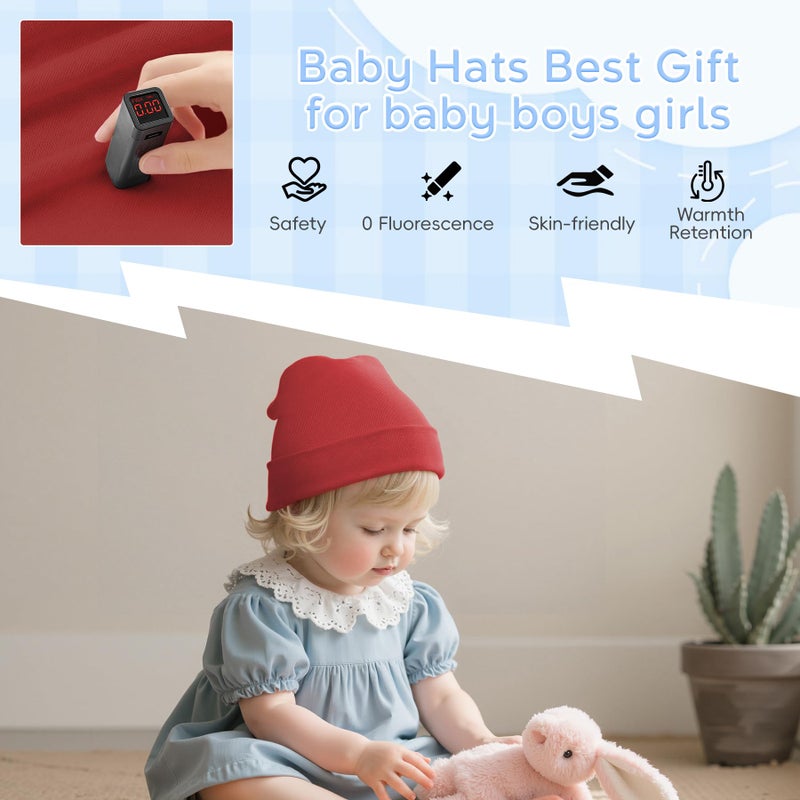 Zando Infant Newborn Hats Soft Cotton Cute Baby Beanies Unisex Lovely Knit Kids Caps Toddler Beanies for Baby Boys Girls G Red Large /6-24 Months - Image 2